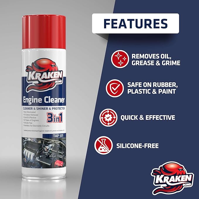 KRAKEN BOND Engine Cleaner Spray - (1x12.3 fl. Oz) Degreaser for Engine Bay, Gunk, and Motor | 1 Pack