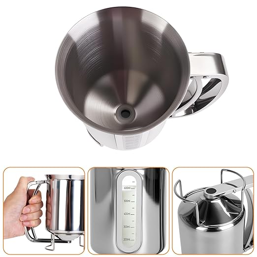 32oz Stainless Steel Pancake Batter Dispenser with Handle, Visible Scale Design, Pancake Mix Dispensers for Funnel Cake, Pancakes, Cupcakes, Waffles, Crepes, 900ml