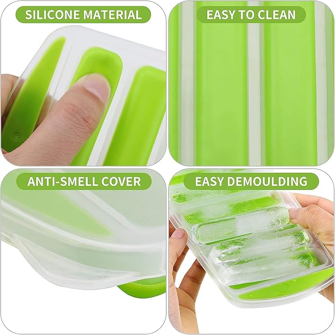 Ice Cube Trays, 2 Pcs Ice Cube Moulds with No-Spill Removable Lid, Easy-Release Silicone and Flexible 28 Ice Trays for Freezer, Whiskey, Cocktail and Drink