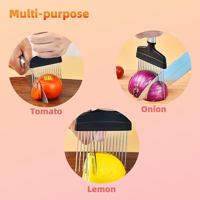 ZOOUS Onion Lemon Tomato Holder for Slicing Stainless Steel, Onion Cutter for Slicing and Storage of Onions, Avocados, Eggs and Other Vegetables, Medium, Silver, Black, ZOOUS-2024NEW-03