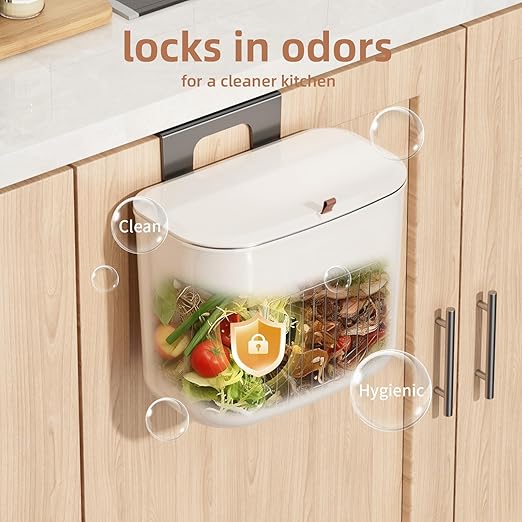 Kitchen Hanging Trash Can with Lid, Compost Bin for Counter Top or Under Sink, 1.85 Gallon/7L Hanging Garbage Trash Can for Kitchen RV Bathroom Office
