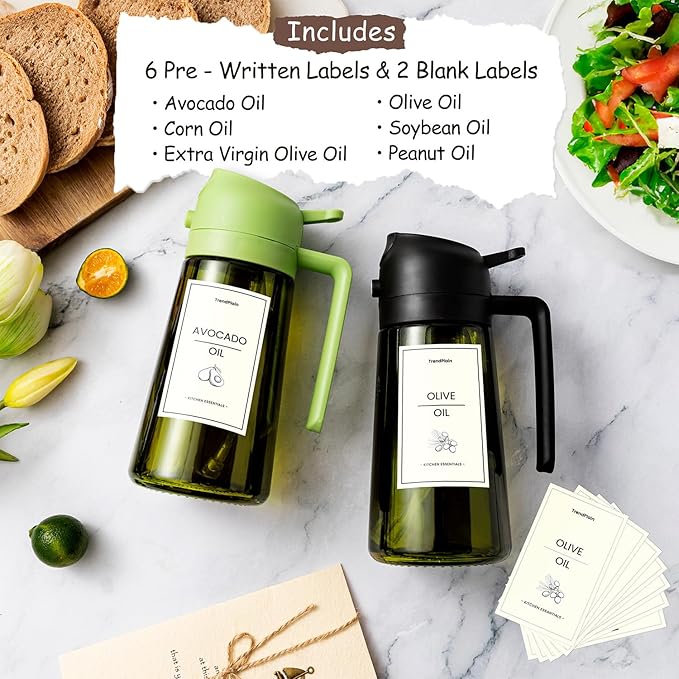 TrendPlain - Original 16oz/470ml Olive Oil Dispenser Bottle for Kitchen Gadgets and Air Fryer Accessories - Olive Oil Sprayer for Cooking w/Stickers - Bubblegum