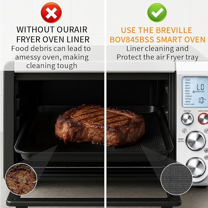 Oven Liners Mat for Bottom of Oven 13.4"x10.8" Rectangle Reusable Fiberglass Heat Resistant Non-Stick Accessories Liners for Breville BOV845BSS Smart Oven Pro Countertop Oven Air Fryer 4 Pack