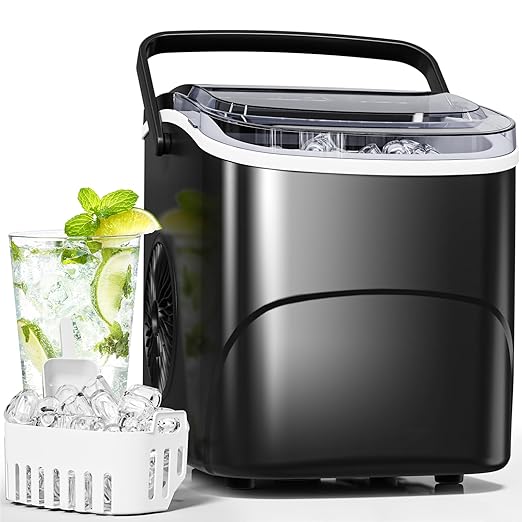 Antarctic Star Pro-Grade Countertop Ice Maker, 9 Cubes in 6 Mins, 26lbs/Day, Self-Cleaning, 2 Sizes, Ultra-Quiet for Home Bar, Kitchen, Office & Entertaining