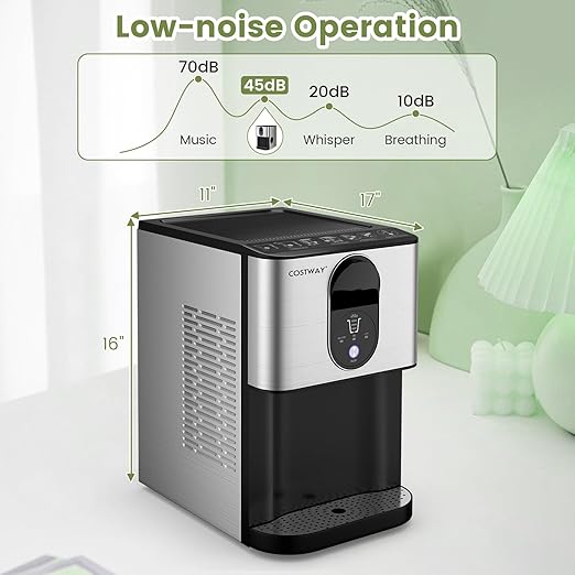 COSTWAY Self Dispensing Nugget Ice Maker Countertop, 56 Lbs/24H Soft Chewable Ice, Pebble Ice Maker with Self-Cleaning, One-Button Operation, Portable Stainless Steel Ice Maker for Home Office Party
