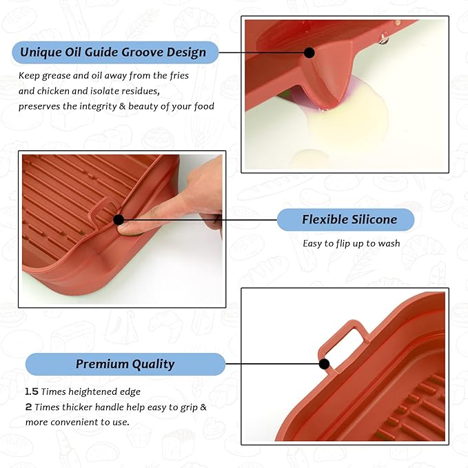 Silicone Air Fryer Liners Square - Reusable Airfryer Collapsible Basket - Easy to Clean Air Fryers Pot for 5.8 to 8 Qt Baking Tray Oven Accessories, 8.5 Inch Large
