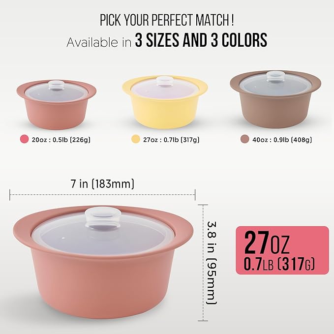 27oz Platinum Silicone Microwave Steamer Pot with Handle & Lid - Korean 100% Food-Grade Steamer Bowl, Heat-Resistant Cooker with Steam Holes, Easy Clean, Dishwasher Safe, Dry Rose
