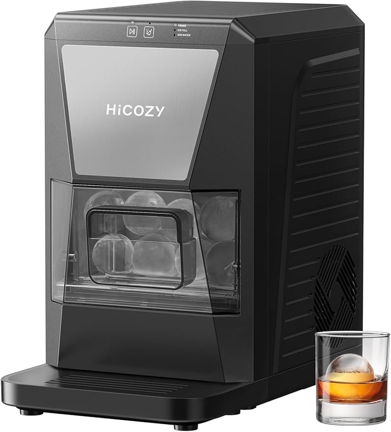 HiCOZY B1 2" Clear Ice Ball Maker Countertop,Sphere Ice Maker with IcyGem Technology, 2 Big Balls in 60Mins,40 pcs/Day, Self-Cleaning Ice Machine with Ice Tong for Cocktails, Whiskey, Mother‘s Gift