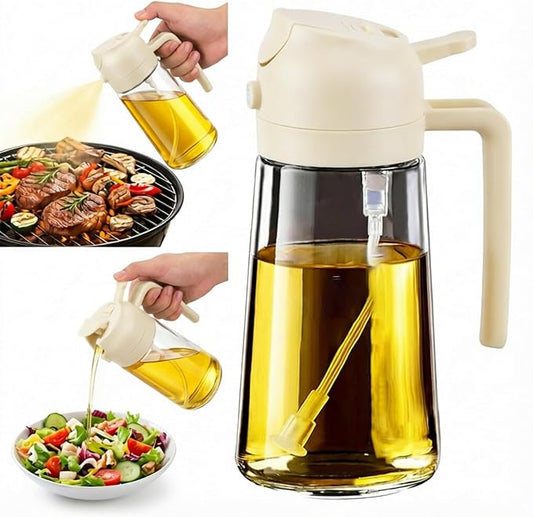 16oz/470ml Oil Sprayer for Cooking, 2 in 1 Oil Dispenser for Kitchen, Olive Oil Sprayer, Food Grade Glass Bottle for Kitchen Gadgets, Air Fryer Accessories, Salad, BBQ (White)
