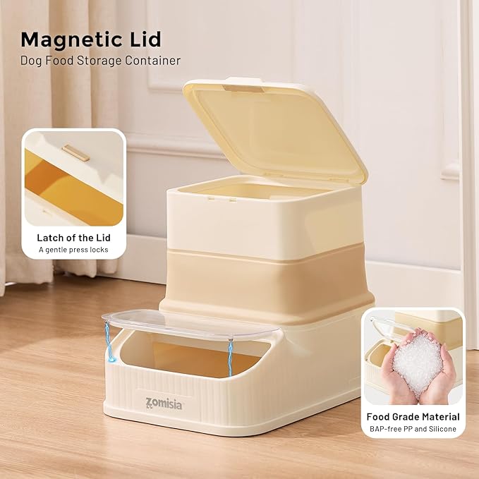 ZOMISIA 20-30lbs Collapsible Dog Food Storage - First-in, First-out Easy Dispense Base for Freshness, Pet Food Storage Containers with Transparent Lid and Scoop