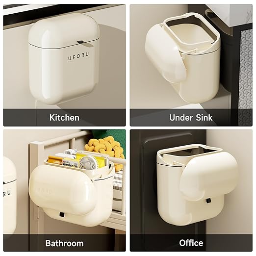 3.2gal/12L Compost Bin Kitchen for Counter Top or Under Sink, Plastic Hanging Trash Can with Lid, Wall Mounted Garbage Can for Bathroom, Office, RV
