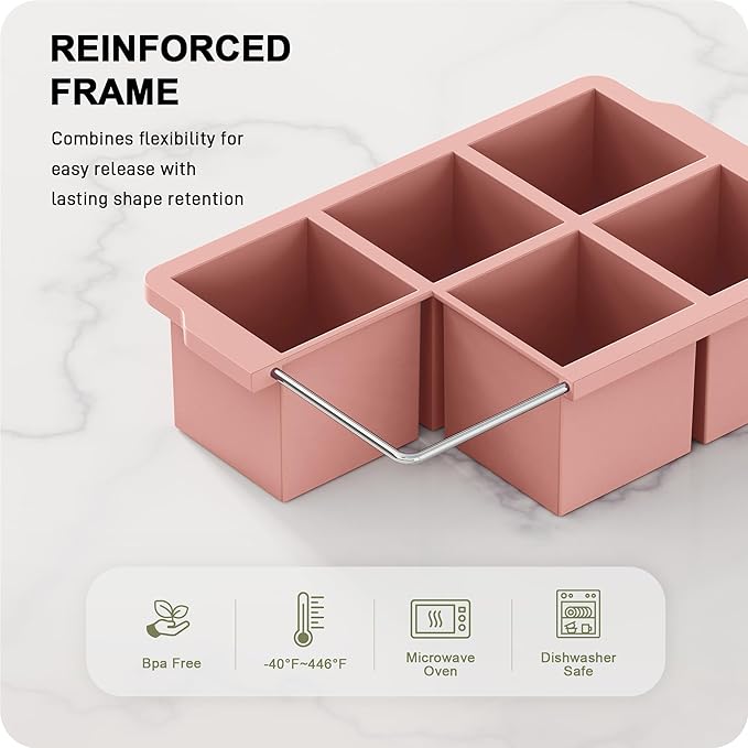 VLM 3 Packs Large Ice Cube Molds with Stackable Lid,Silicone Ice Cube Tray for Freezer,Big Square Ice Tray for Whiskey,Cocktails,Bourbon and Soups (Set 3)