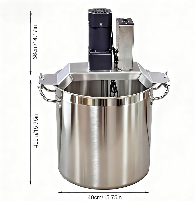 40L/10.5 Gal Automatic Food Mixer 110V 180W Stainless Steel Electric Mixer For Cooking Agitator Chocolate Paste Heat Mixing Machine Food Mixer Pot Seasoning Bottom Soup Sauce Stirrer