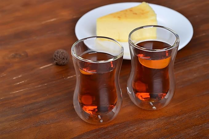 Verre Collection Turkish Tea Cups 4.25 oz, Lightweight Turkish Tea Glasses, Heat Resistant Double Wall Tea Cups, Insulated Turkish Tea Set of 2