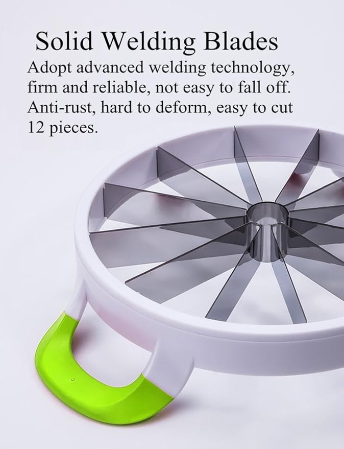 Watermelon Cutter Extra Large Watermelon Slicer, Melon Slicer Multifunctional Handheld Home Stainless Steel Round Fruit Divider Fruits Cutting Slicing Into Uniform Size by12 Pcs, Easy to Clean