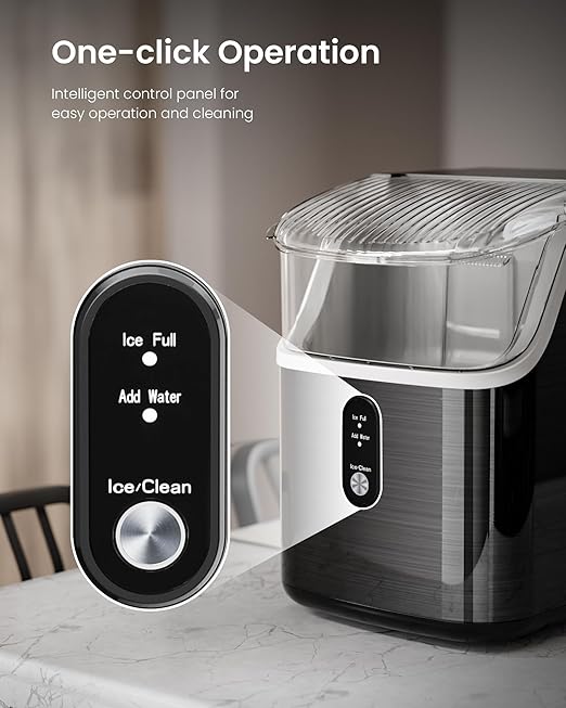 Kismile Nugget Ice Maker Countertop,35Lbs/24H Pellet Ice Machine with Chewable Ice,Self-Cleaning Pebble Ice Maker with Ice Scoop,One-Click Operation,for Home/Kitchen/Office(Black)