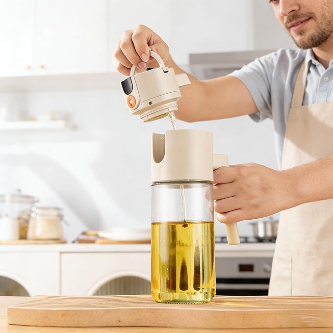 Large Premium Olive Oil Glass Spray Bottle, Ideal for Cooking, 2-in-1 Kitchen Oil Dispenser, 600ml/20oz Oil Spray Bottle, Perfect for the Kitchen, Air Fryers, Salads, and Barbecues