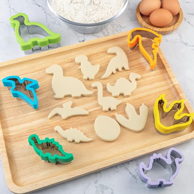 Dinosaur Cookie Cutters 9 Set, Nifogo Stainless Steel Shaped Cookie Candy Food Cutters Molds for DIY, Kitchen, Baking, Kids Dinosaur Theme Birthday Party