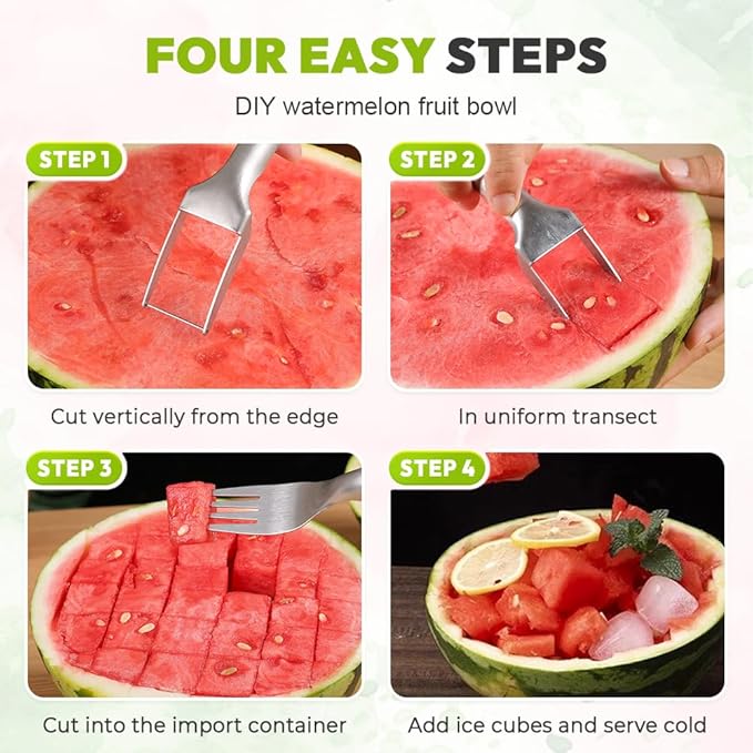 2-In-1 Stainless Steel Fruit Cutter,2025 Upgrade Watermelon Cutter Slicer Tool,Watermelon Cutter and Fork Slicer for Mom Dad Teacher,Melon Fruit Knife (3PC)