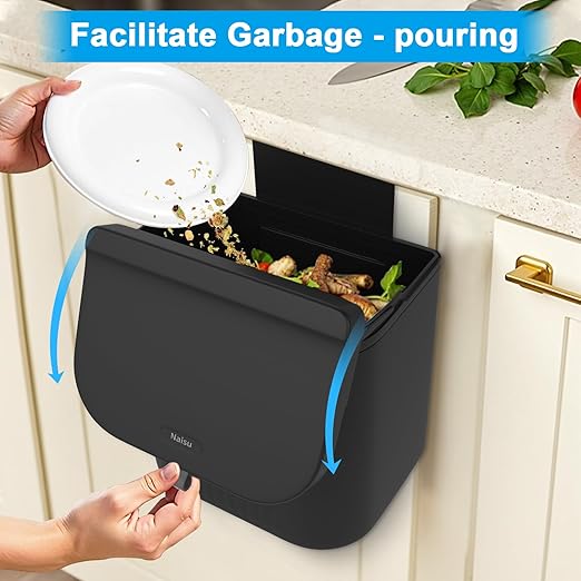Naisu 3 Pack 1.12 Gallon Kitchen Garbage Bin for Counter Top or Under Sink, Stick on the Wall，Hanging Small Trash Can with lid for Cupboard/Bathroom/Bedroom/Office(Black)