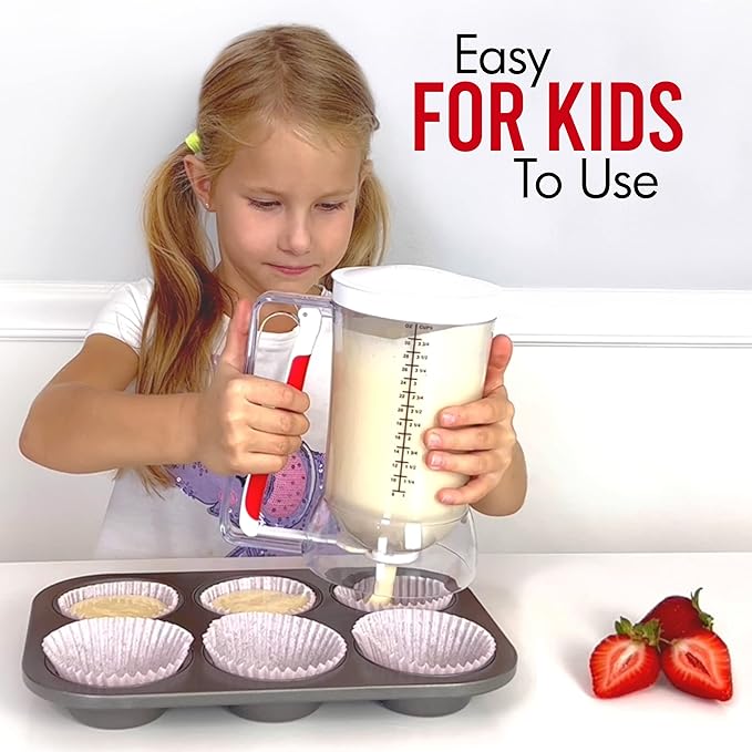 Mess-Free Pancakes Pourer & Cupcake Batter Dispenser | 4 Cup Capacity | Precision Pour Control & Easy-Squeeze Handle | BPA-Free Kitchen Tool for Waffles, Crepes & Muffins