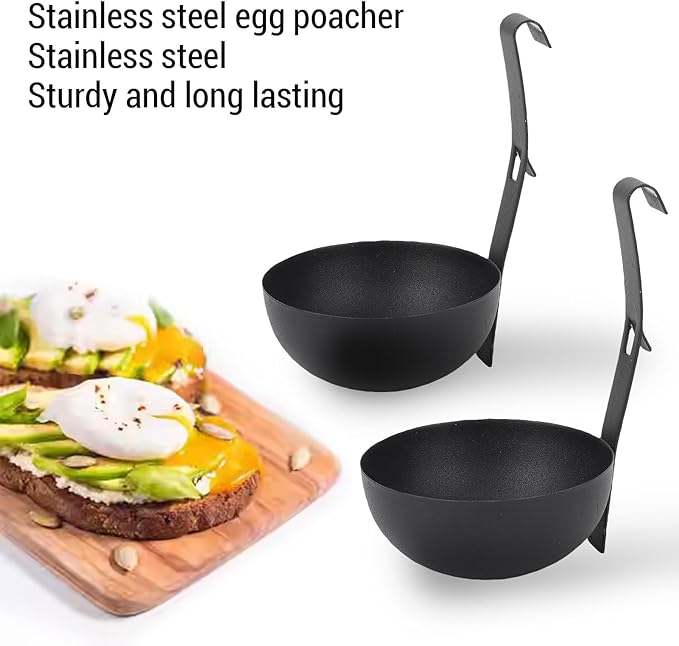 2-Piece Stainless Steel Egg Poacher Set – Nonstick Poached Egg Cups for Stovetop or Microwave, Easy-Clean, Rust- Egg Cooker for Perfect Breakfast Every Time