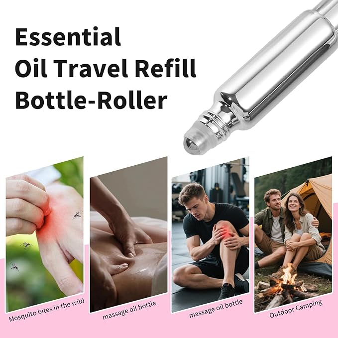 2-in-1 Refillable Perfume Bottle 10ml (4 Pack), Dual-Head Spray & Roller Design, Leakproof Travel Glass Atomizer for Perfume, Cologne and Essential Oils