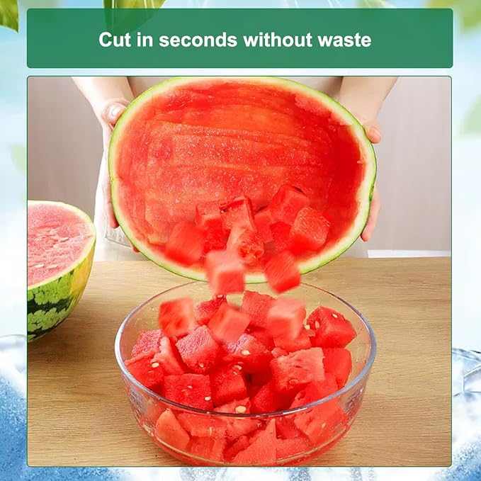Watermelon Cutter Slicer Fruit Tool - 2-in-1 Stainless Steel Watermelon Cube Cutter, Melon Fork Slicer, Dual Head Watermelon Cuber Cutting Tool Knife (1 PCS)