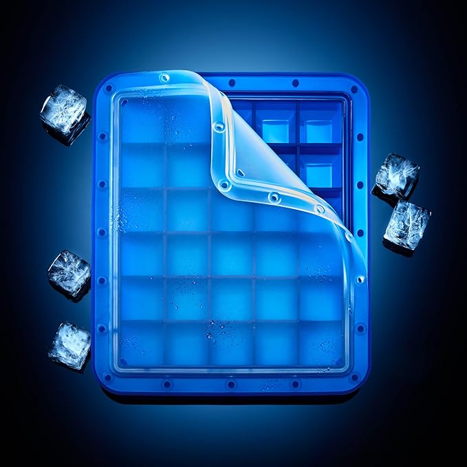 Lurch 240755 Ice Former Arctic Cube 3 cm Blue Ice Cube Tray for 30 Ice Cubes with Transparent Lid Blue