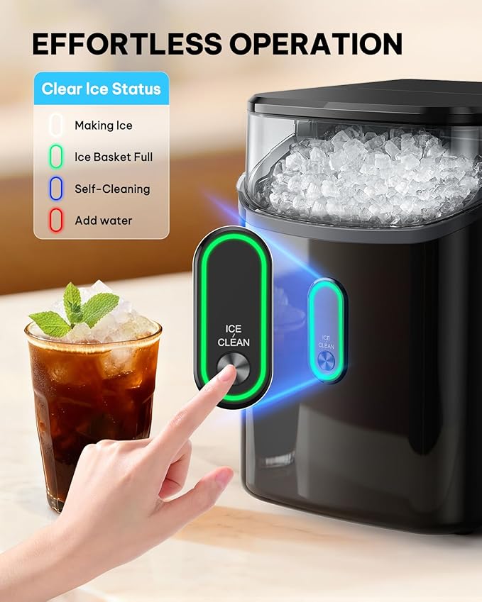 Silonn Nugget Ice Makers Countertop with Soft Chewable Ice, Portable Ice Machine with Crushed Ice, One-Click Operation Pebble Ice Maker with Self-Cleaning, 33lbs/24H for Home,Kitchen,Office