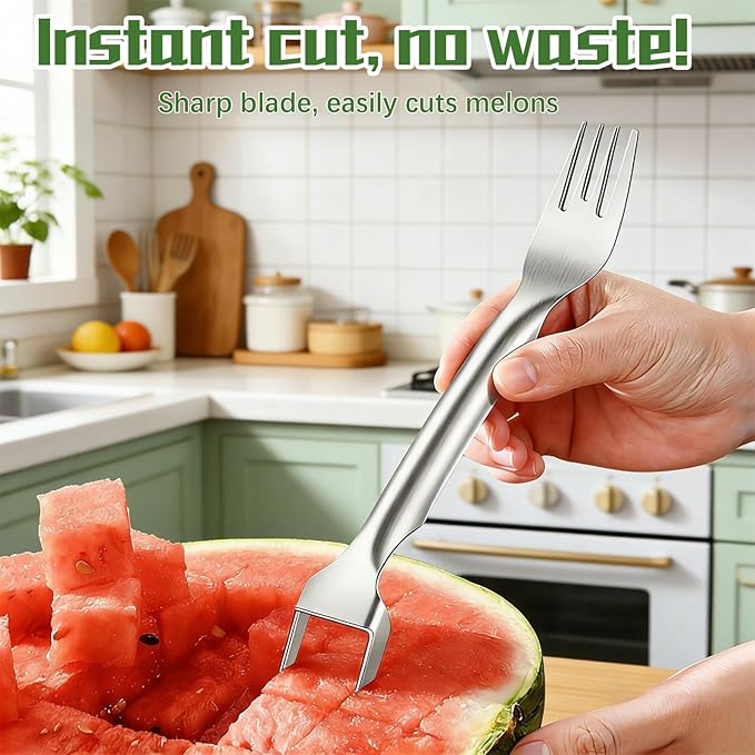 2Pcs Watermelon Cutter, 2-in-1 Stainless Steel Fruit Cutter, Multifunctional Summer Watermelon Cutter, Flexible Kitchen Gadget