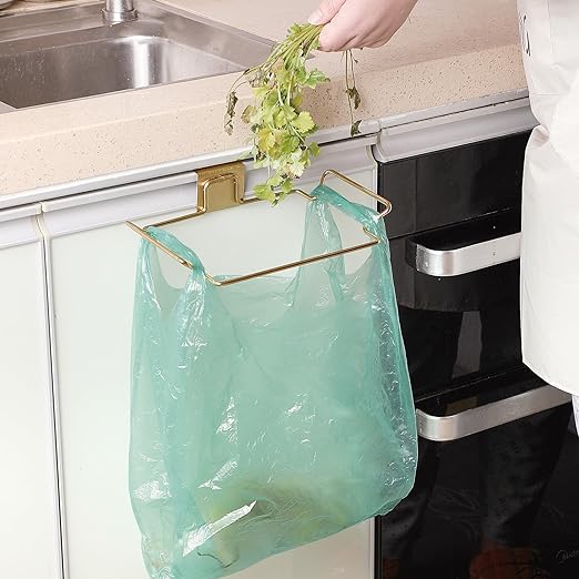 Large Stainless Steel Trash Bag Holder for Kitchen Cabinets Doors and Cupboards, Gold