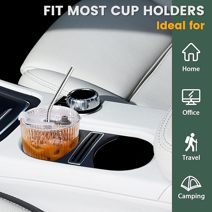 Iced Coffee Cups with Lids and Straws Set of 2, 16 Oz Unbreakable Plastic Drinking Cups Reusable Iced Coffee Cup to Go for Iced Tea,Juice, Water,BPA Free, Dishwasher Safe
