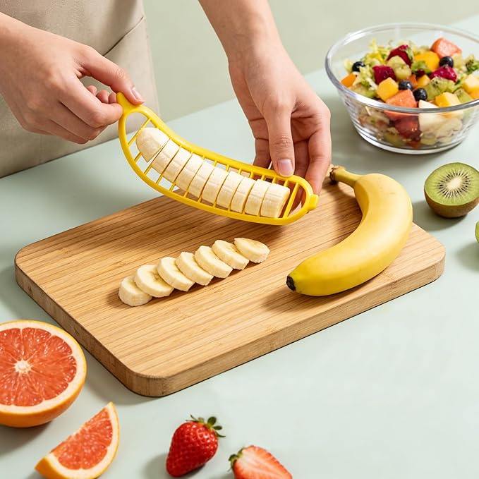 Guyuyii Banana Slicer – Safe, Easy Kitchen Gadget for Kids and Adults | Get 18 Even Slices in Seconds | Perfect for Fruit Salad, Cereal and Dessert Prep | Manual and Dishwasher Safe
