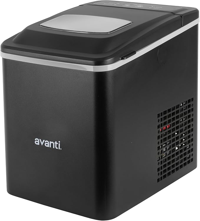 Avanti Ice Maker Mighty Ice Countertop Design Makes 26 Pounds of Bullet-Shaped Ice Cubes in 24 Hours, Digital Touch Controls and Self Cleaning Function, Includes Scoop, Black