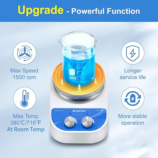 Magnetic Stirrer Hot Plate Max 716℉/380℃, Magnetic Stirrer with 5.5 Inch Magnetic Stir Plate & 1500 RPM Magnetic Stirrer Hot Plate Mixer, 3000mL Stirring Capacity Magnetic Stirrer with Heat