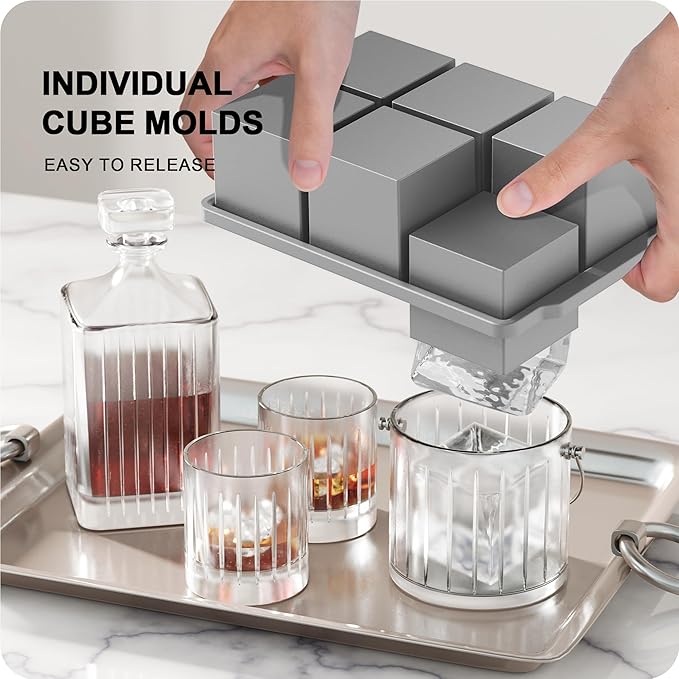 VLM 3 Packs Large Ice Cube Molds with Stackable Lid,Silicone Ice Cube Tray for Freezer,Big Square Ice Tray for Whiskey,Cocktails,Bourbon and Soups (Set 5)