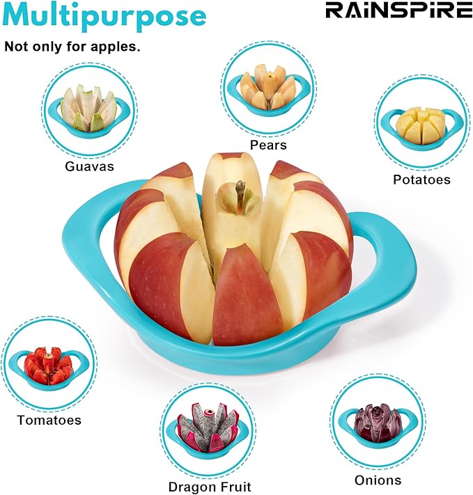Rainspire Apple Cutter 8 Slices, 8 Blade Apple Slicer and Corer, Apple Corer Tool with Stainless Steel Blades, Super Sharp Fruit Cutter Fruit Slicer, Blue