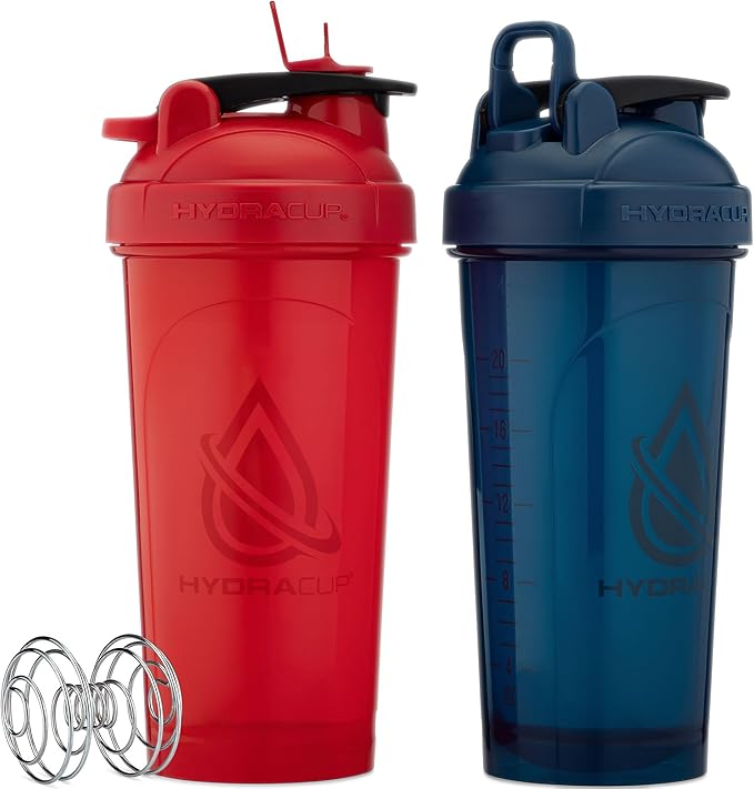 Hydra Cup ProFlow [2 Pack] 28 oz Shaker Bottles for Protein Shakes, Shaker Cups with Ball Blender Whisk, Shaker Bottle with Handle, Travel To Go, BPA Free (Red & Blue, 28oz)
