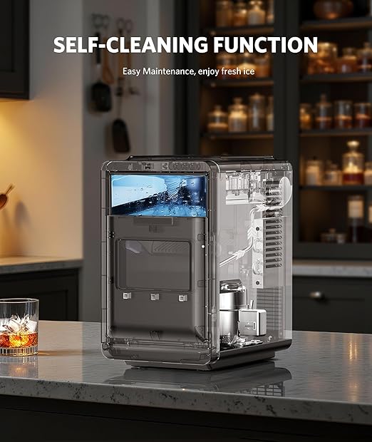 COWSAR Crescent Ice Maker Countertop, 16PCS Crystal Clear Ice in 12 Minutes, 27 Lbs/24H Portable Crescent Ice Machine with Self-Cleaning&Timer for Home/Office/Party, 3000PCS Per Day