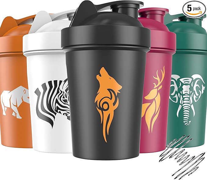 JEELA SPORTS 5 PACK Protein Shaker Bottles for Protein Mixes -20 OZ- Dishwasher Safe Shaker Cups for Protein Shakes - Shaker Cup for Blender Protein Shaker Bottle for Shakes Protein Shake Blender
