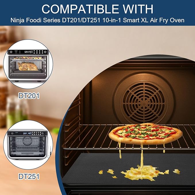 4-Pack reusable Fiberglass Baking Mats for Ninja DT201 DT251 Foodi 10-in-1 Smart XL Air Fry Oven, 10.83"x12.4" Heat-Resistant Non-Stick oven liners mat for bottom of oven Air Fryer accessories