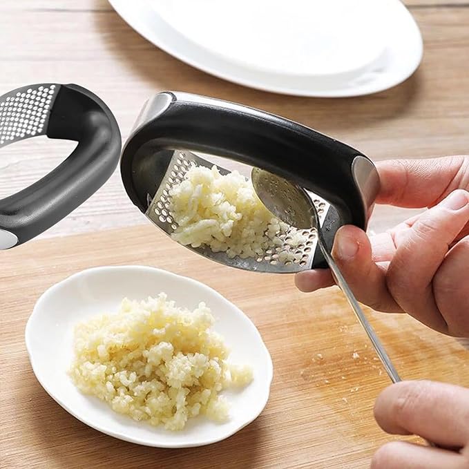 Garlic Press Rocker Stainless Steel, Garlic Crusher & Mincer Tool, Ergonomic Rocking Garlic Press for Easy Crushing, Kitchen Garlic Masher for Home Cooking