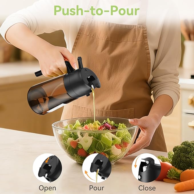 USLAI Oil Sprayer for Cooking, 16oz/470ml 2 in 1 Glass Olive Oil Dispenser Bottle for Kitchen, Air Fryer, BBQ and Salad - Brown
