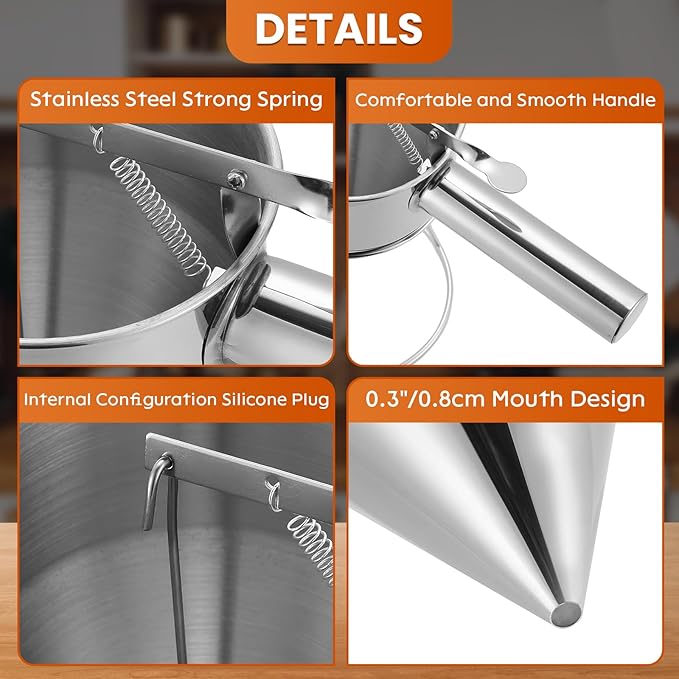 40OZ/1200ML Stainless Steel Pancake Batter Dispenser, Piston Funnel Dispenser with Stand Detachable Handle for Takoyaki Baking Cake Desserts (1200ML/40OZ)