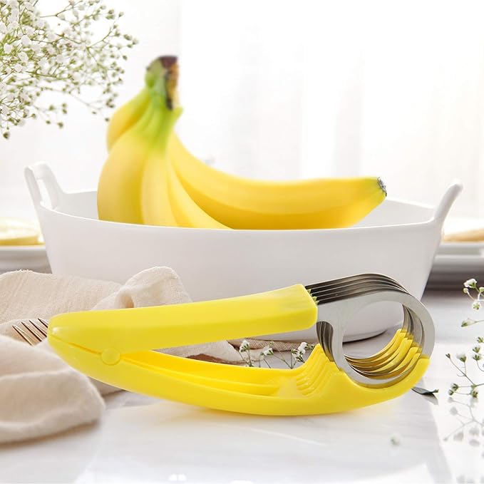FireKylin Banana Slicer,ABS + Stainless Steel Fruit and Vegetable Salad Peeler Cutter Kitchen Tools For Banana, Strawberry,Grape（2 pcs）