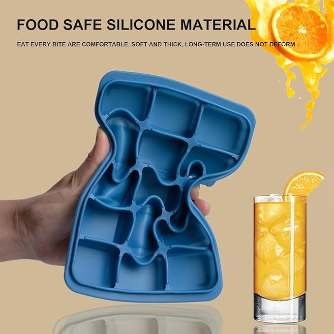 Ice Cube Trays Set of 3, Easy Release 15 Flexible Silicone Ice Cube Molds with Removable Lid Reusable Freezer Ice Trays Stackable for Whiskey, Blue*3