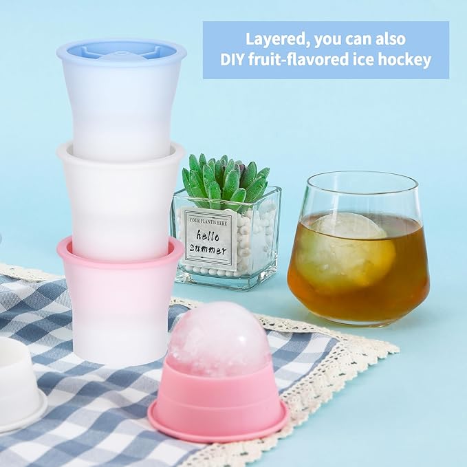 (Upgrade) Ice Molds 6 PCS, Silicone Sphere Ice Mold Maker, Stackable Easy Release Circle Ice Cube Mold with Lids, Spherical Ice Makers with Lids for Whiskey, Cocktails, Bourbon, and Drinks