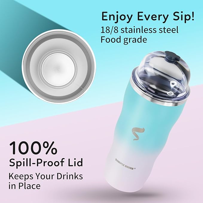 20Oz Insulated Tumbler With Straw And Lid, Stainless Steel Coffee Cup, Double Wall Vacuum Travel Mug,Spill proof Iced Coffee Tumbler,Outside Use,White Blue Tumbler