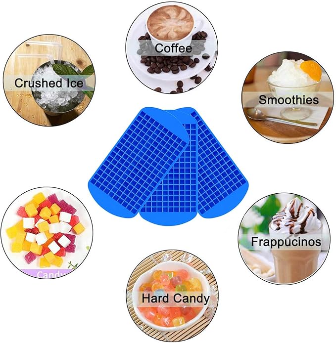 Silicone Mini Ice Cube Tray, 160 Crushed Ice Cube Molds Easy Release Small Ice Cube for Chilling Whiskey Cocktail, Kitchen Gadgets Stackable Ice Trays (Blue)